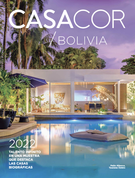 Capa do Anuário da CASACOR Bolívia 2022. Ambiente: Patio Alberca, por Tassiana Oshiro.